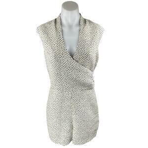 Reiss White Black Sleeveless Faux Wrap V Neck Zip Pocket Romper Shorts Size 10